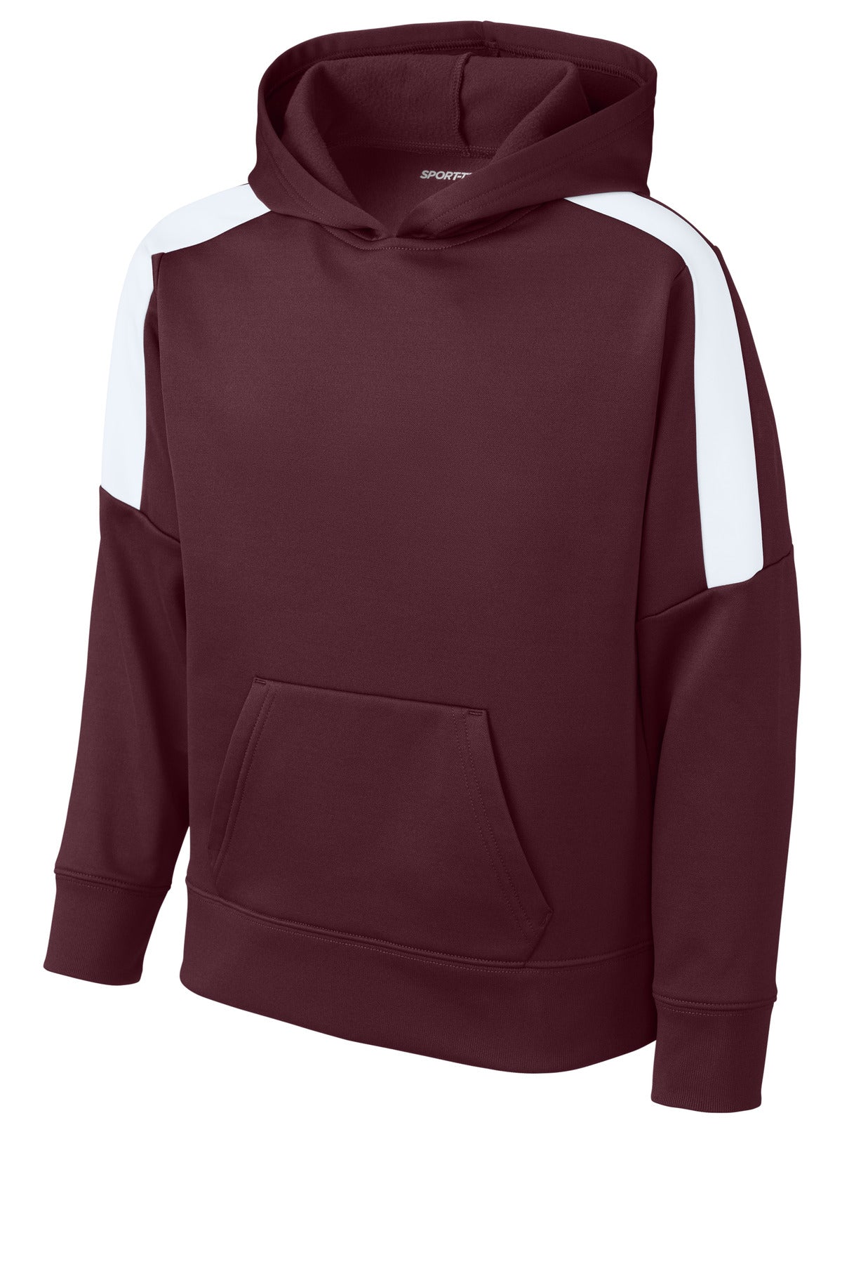 Sport-Tek Youth Sport-Wick Fleece United Pullover Hoodie - Maroon/ White