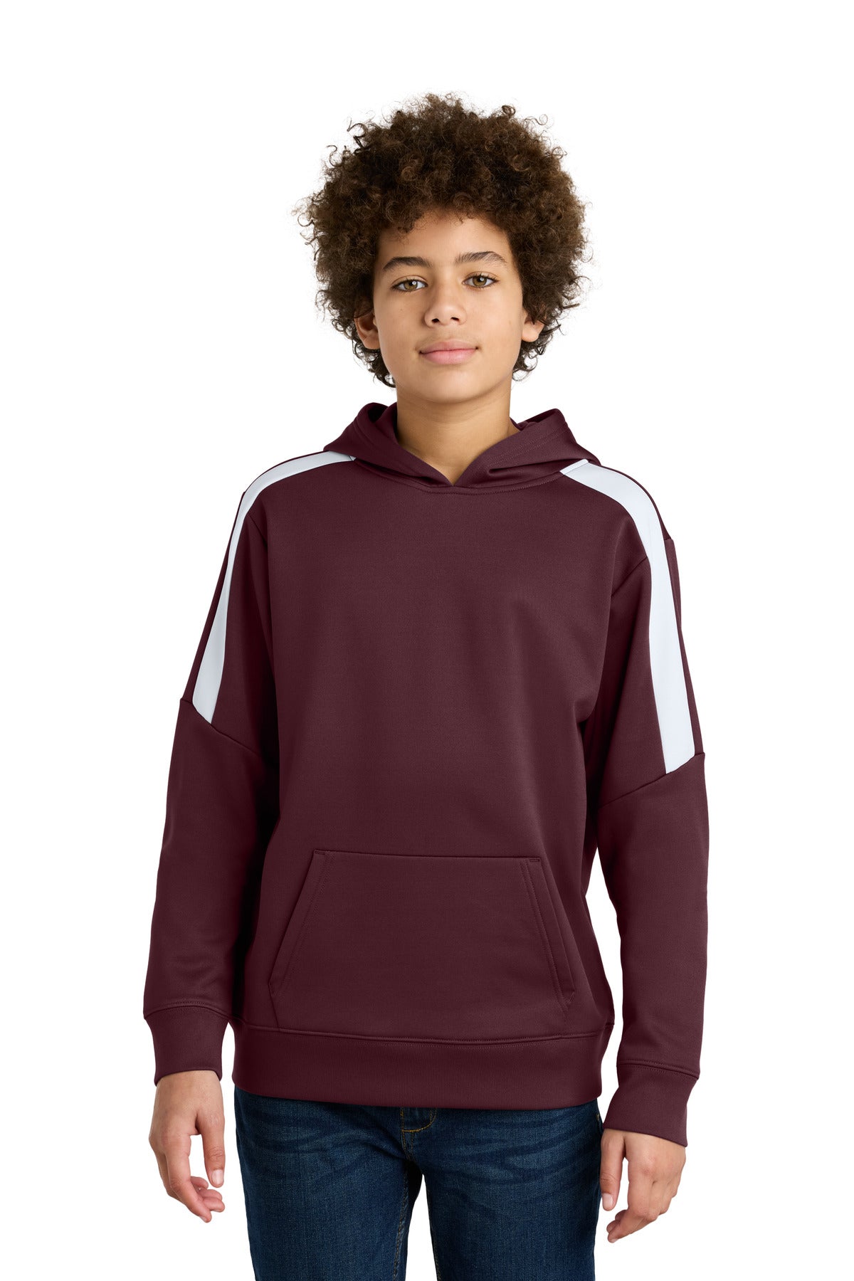 Sport-Tek Youth Sport-Wick Fleece United Pullover Hoodie - Maroon/ White