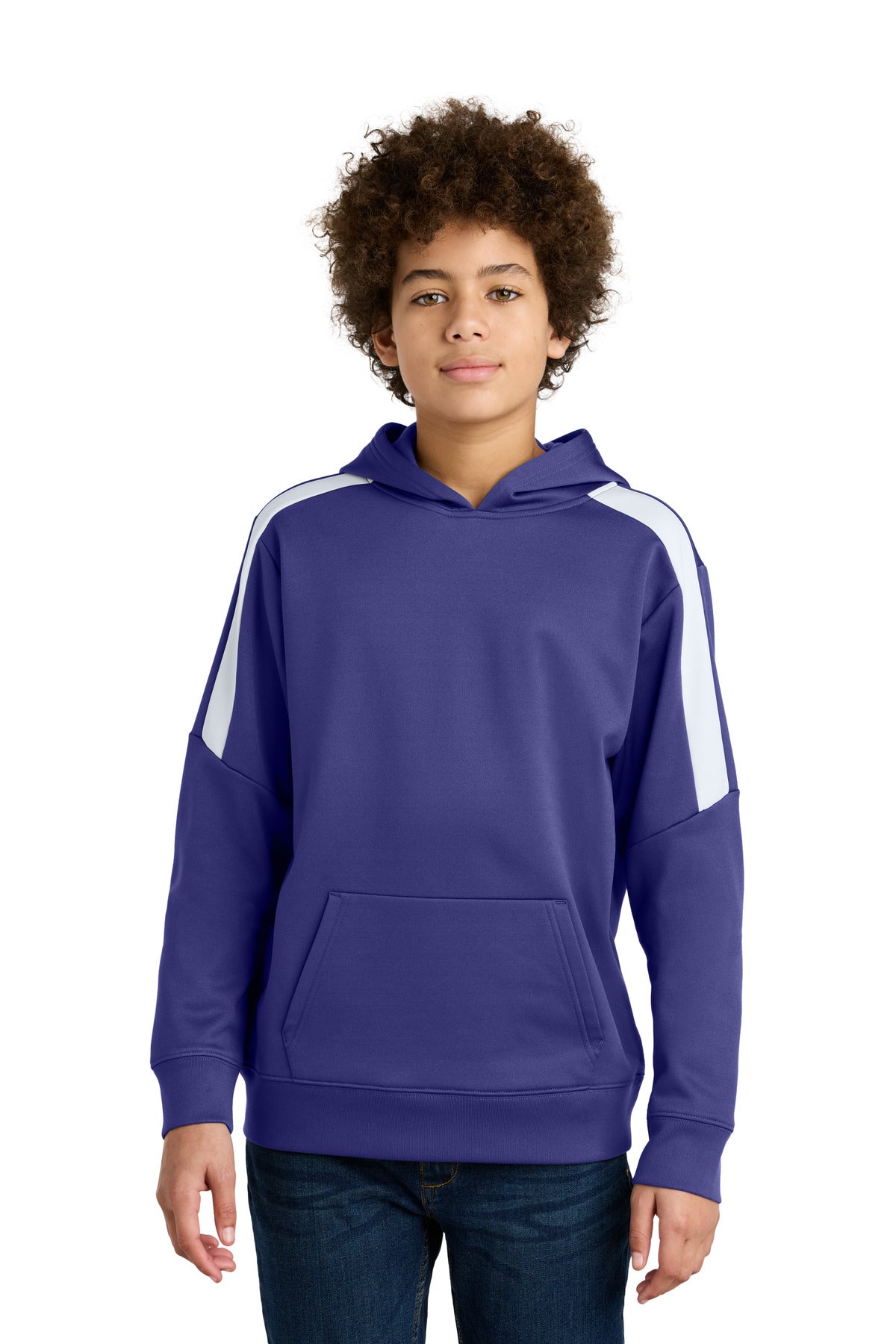 Sport-Tek Youth Sport-Wick Fleece United Pullover Hoodie - Purple/ White