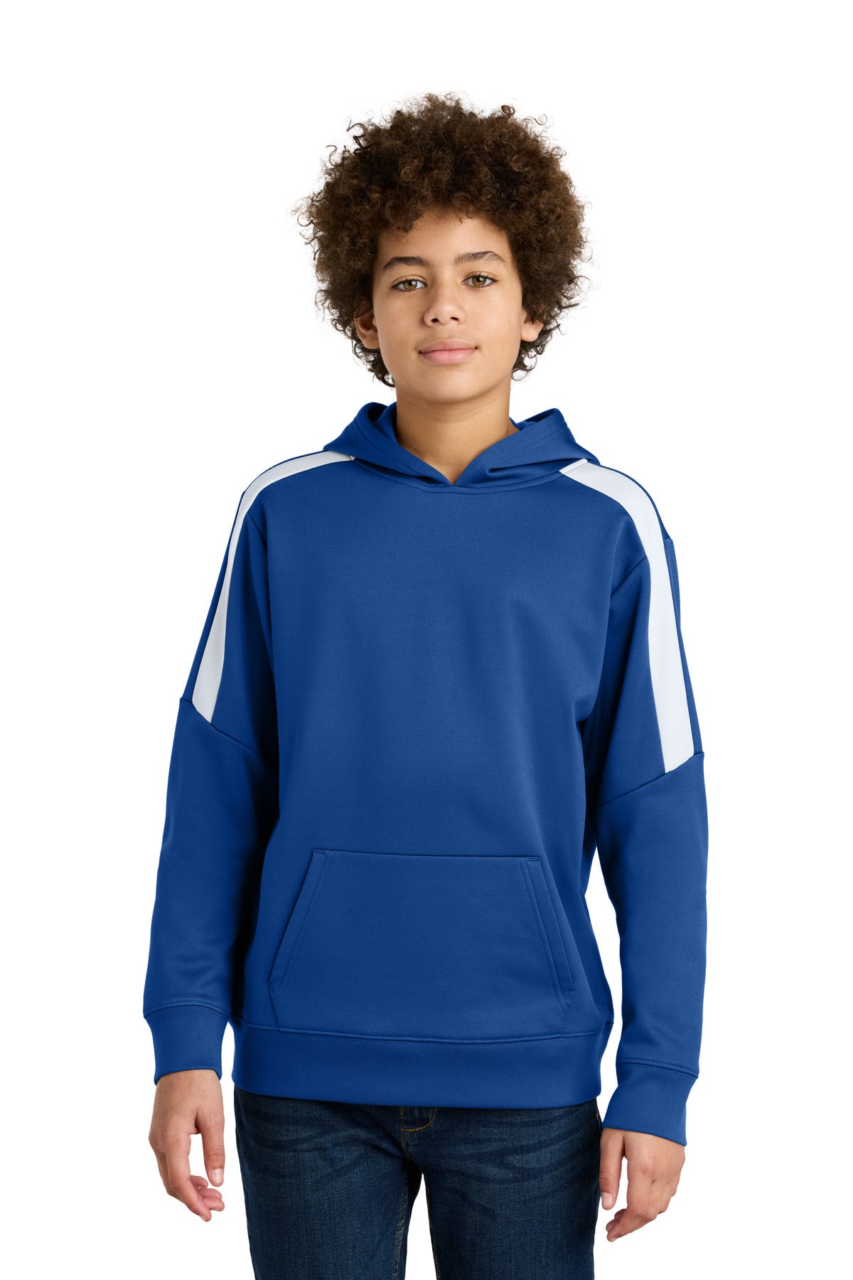 Sport-Tek Youth Sport-Wick Fleece United Pullover Hoodie - True Royal/ White