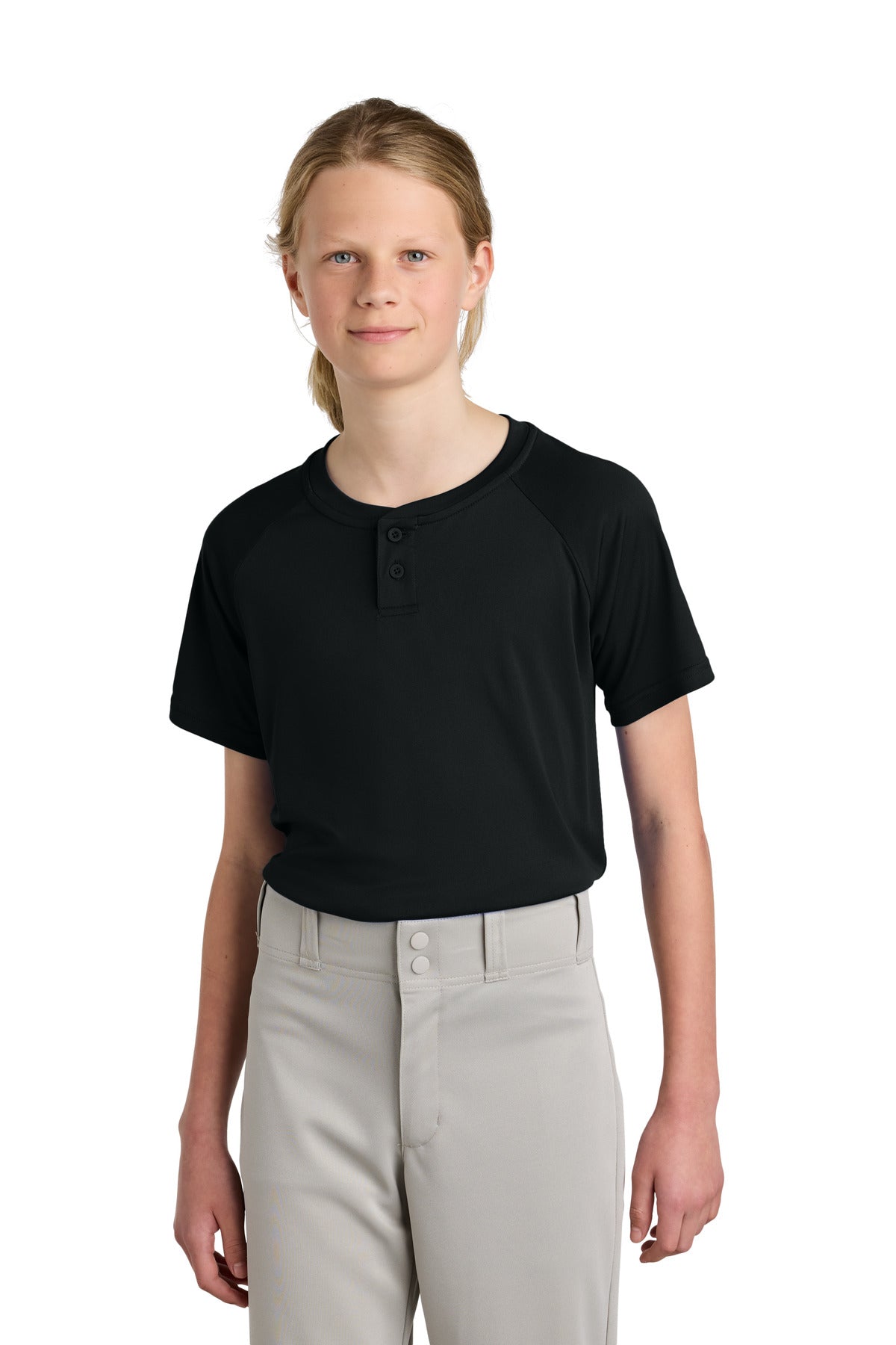 Sport-Tek Youth PosiCharge Competitor 2-Button Henley - Black