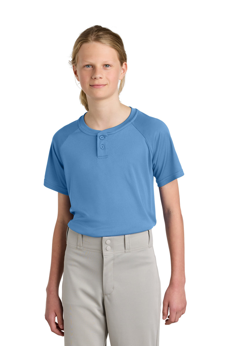 Sport-Tek Youth PosiCharge Competitor 2-Button Henley - Carolina Blue