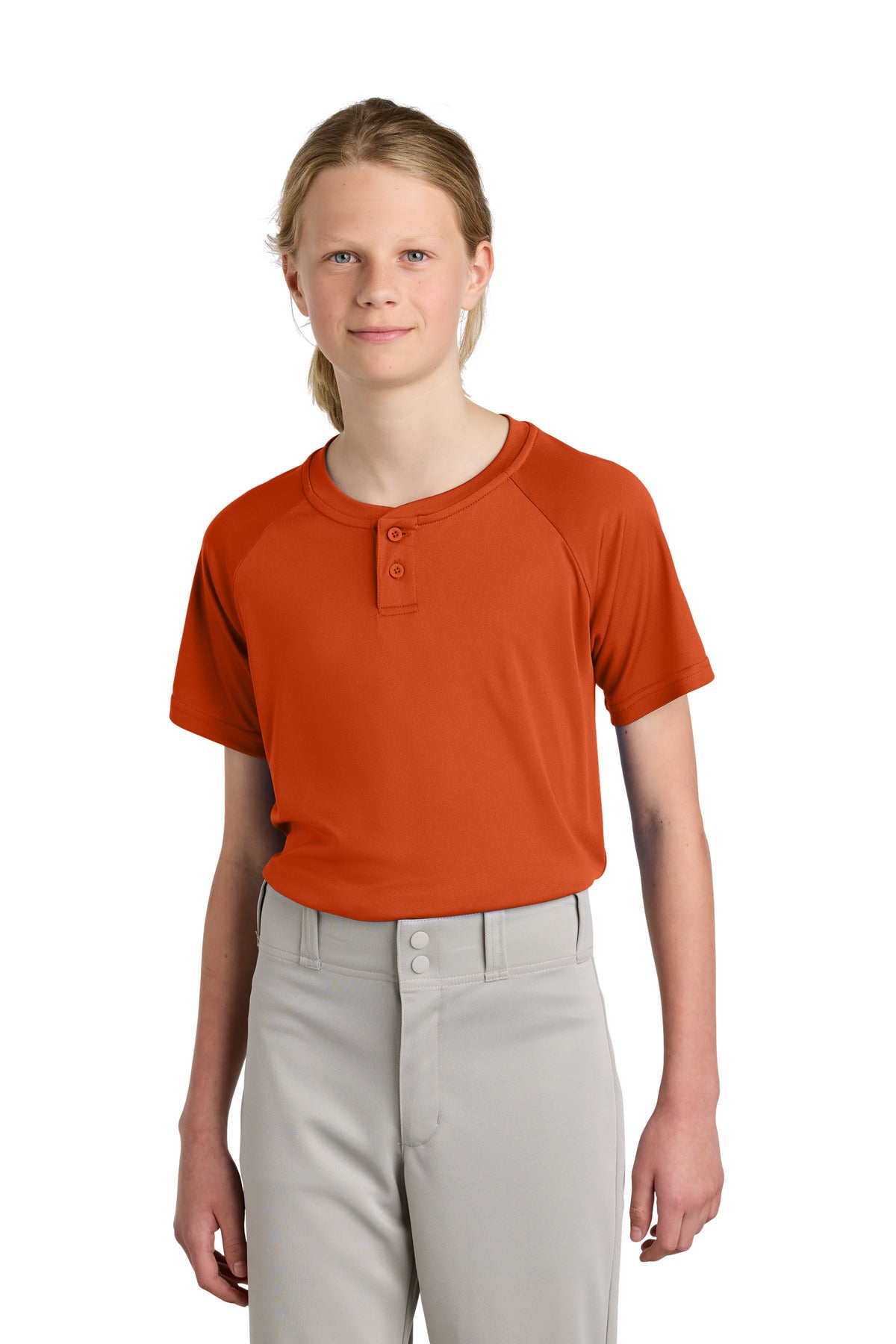 Sport-Tek Youth PosiCharge Competitor 2-Button Henley - Deep Orange