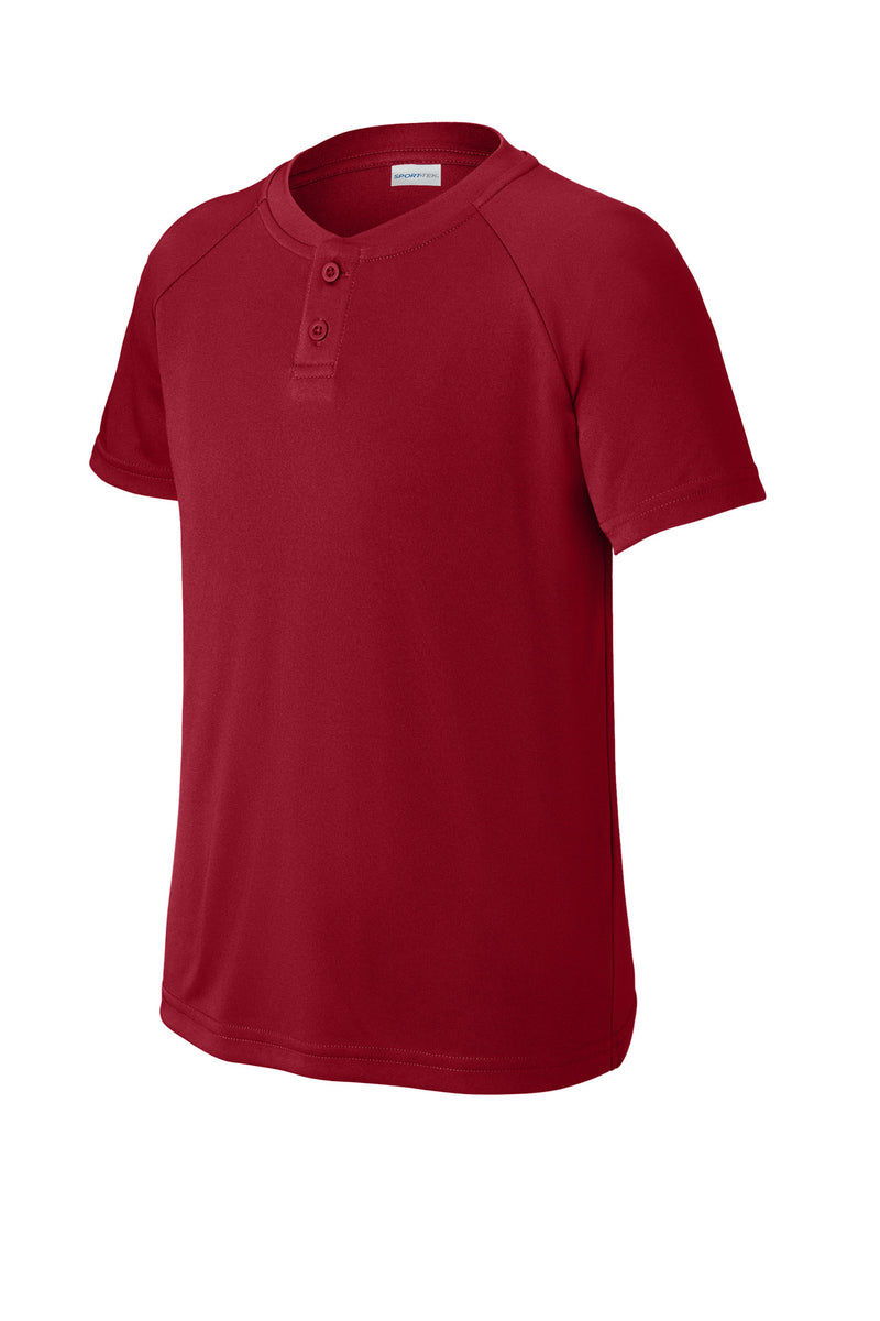 Sport-Tek Youth PosiCharge Competitor 2-Button Henley - Deep Red