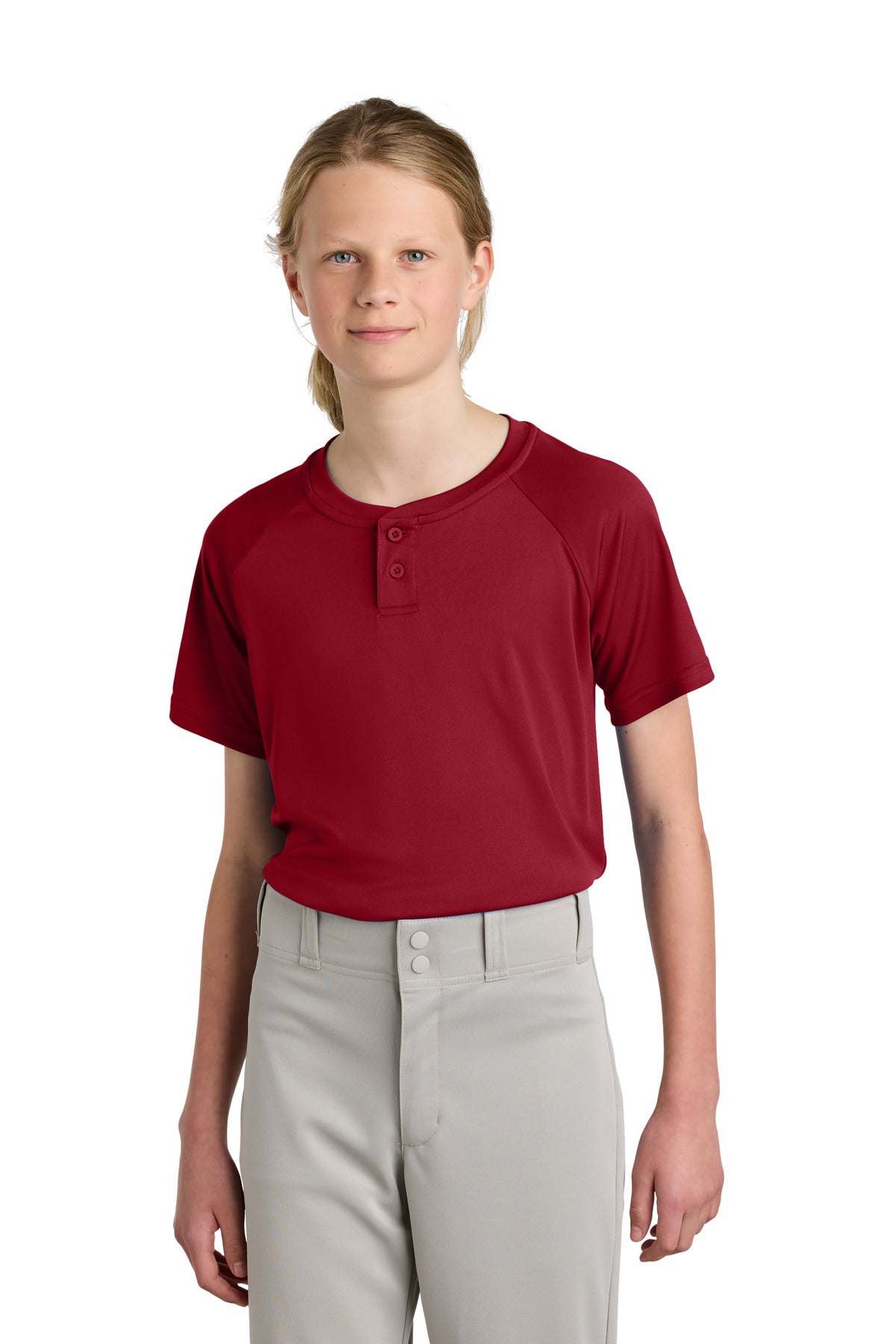 Sport-Tek Youth PosiCharge Competitor 2-Button Henley - Deep Red