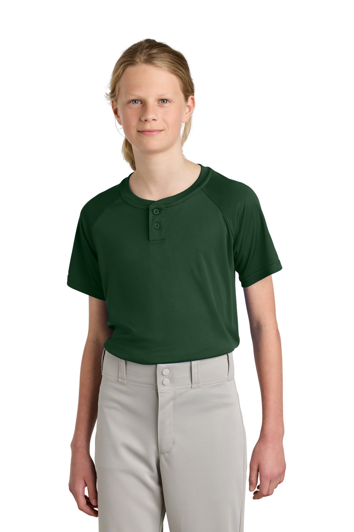 Sport-Tek Youth PosiCharge Competitor 2-Button Henley - Forest Green