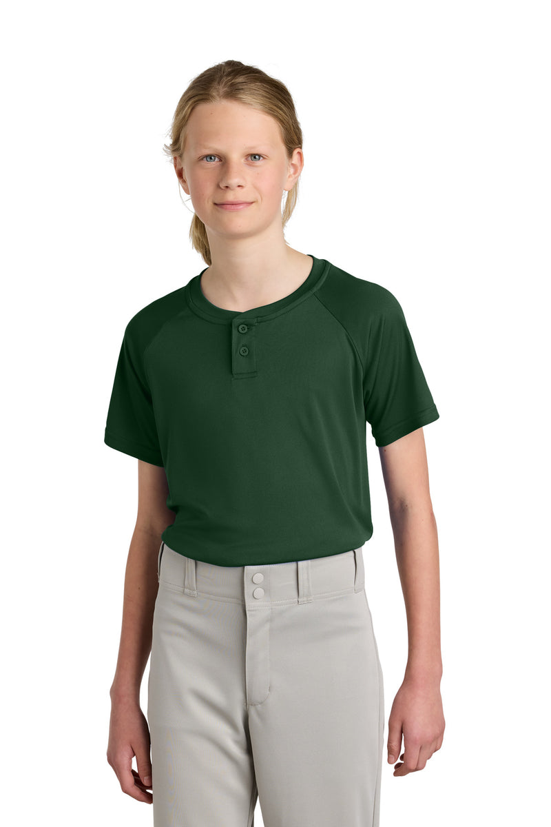 Sport-Tek Youth PosiCharge Competitor 2-Button Henley - Forest Green