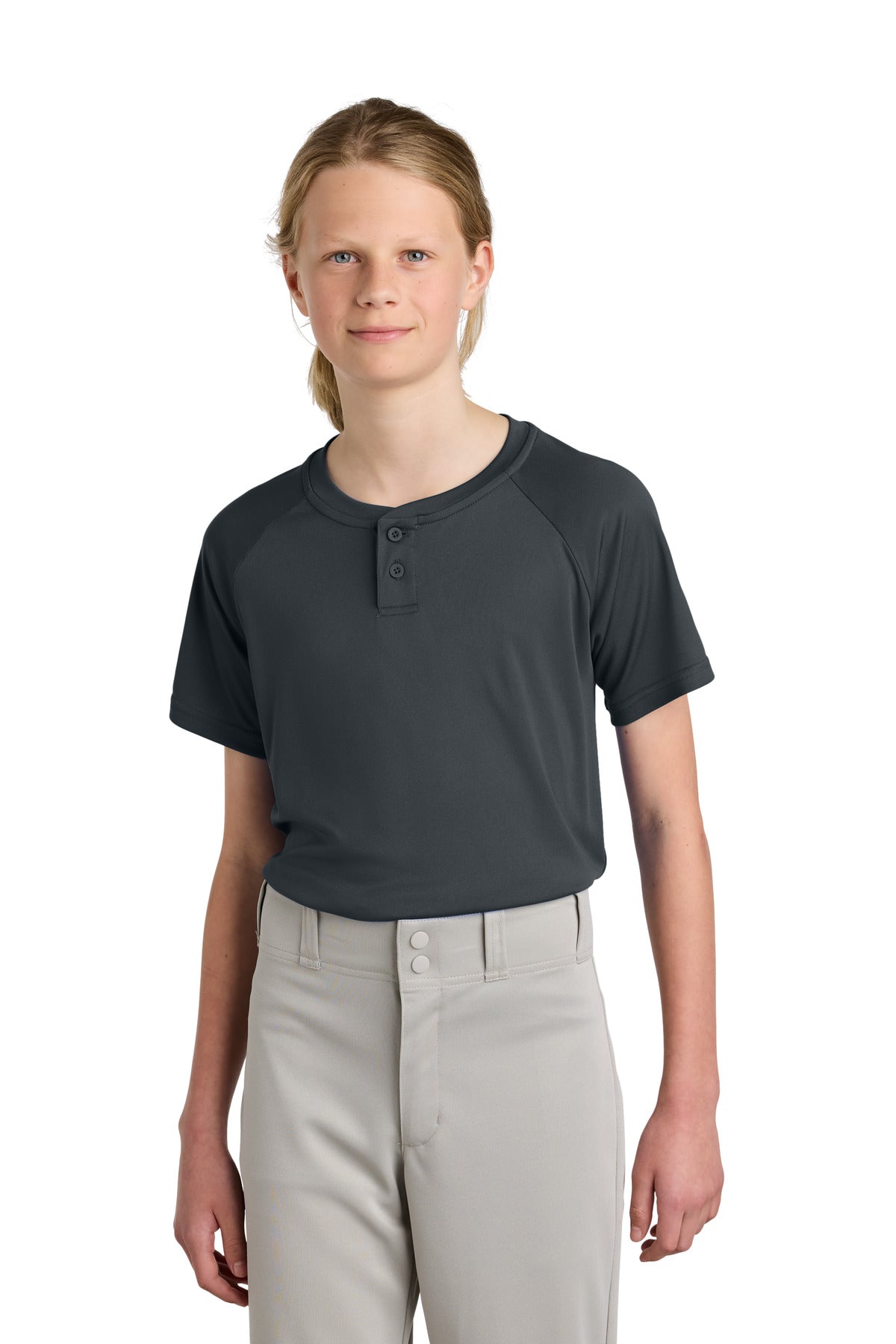Sport-Tek Youth PosiCharge Competitor 2-Button Henley - Iron Grey