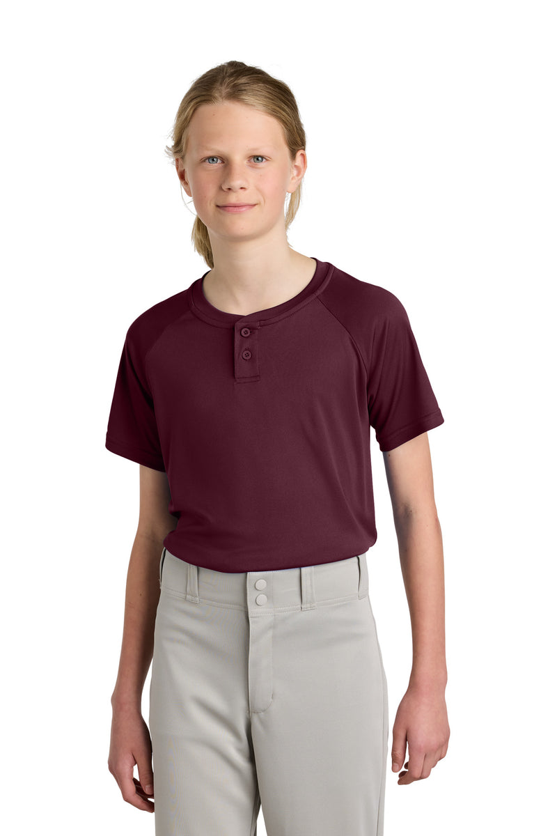 Sport-Tek Youth PosiCharge Competitor 2-Button Henley - Maroon