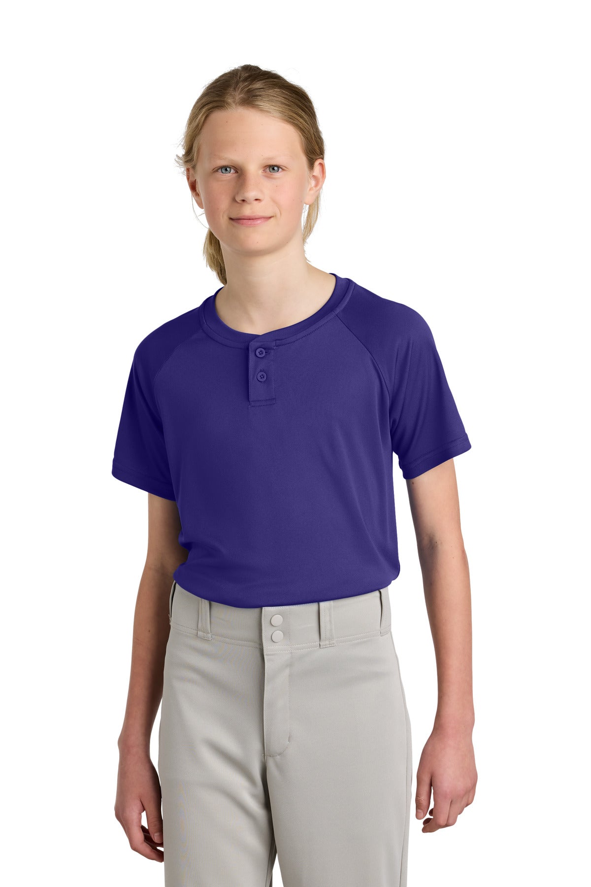 Sport-Tek Youth PosiCharge Competitor 2-Button Henley - Purple