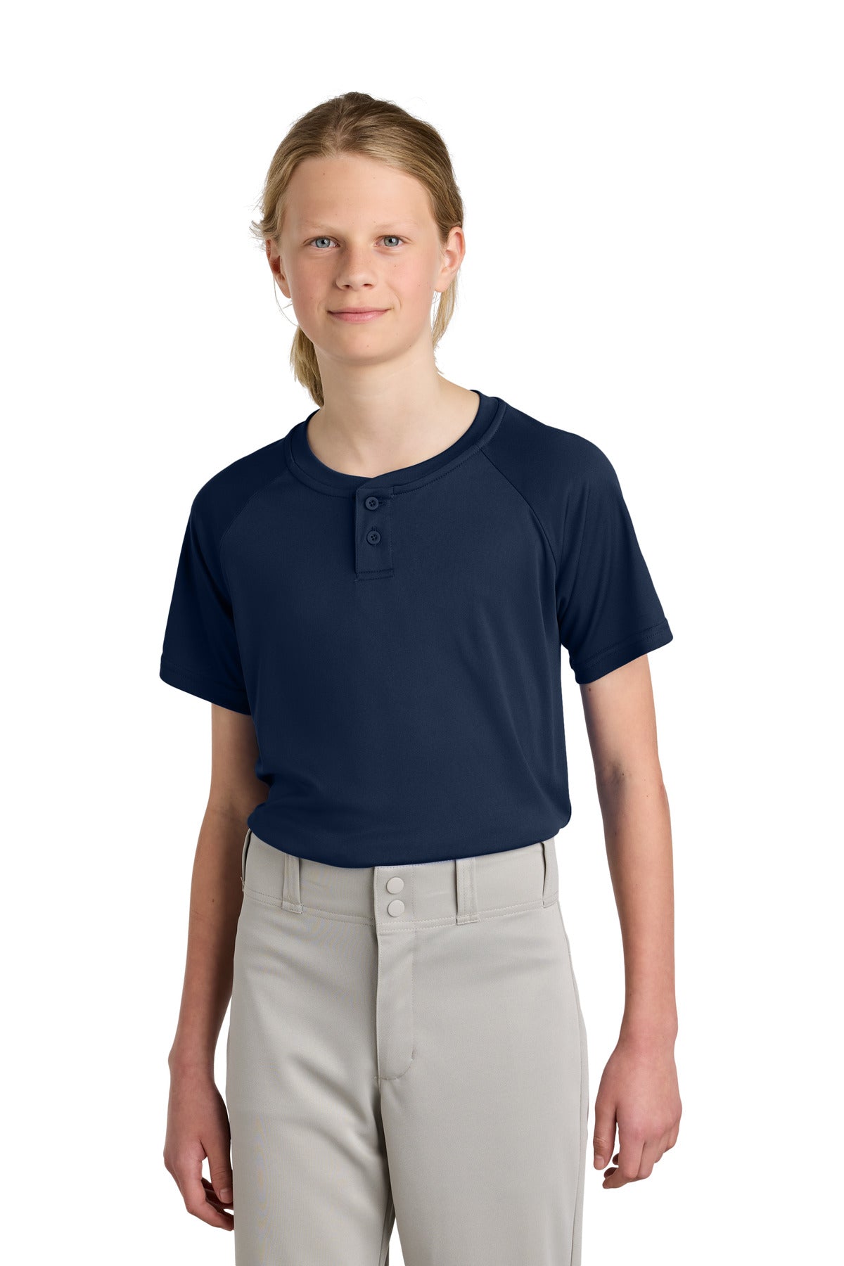 Sport-Tek Youth PosiCharge Competitor 2-Button Henley - True Navy