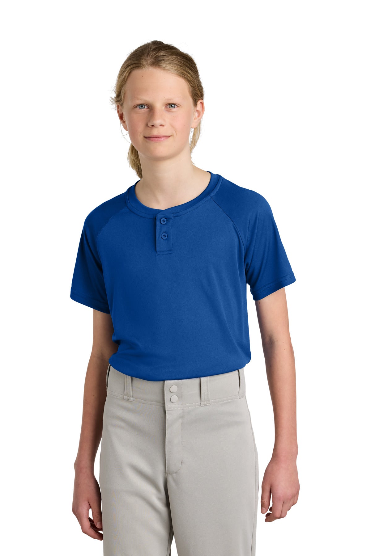 Sport-Tek Youth PosiCharge Competitor 2-Button Henley - True Royal