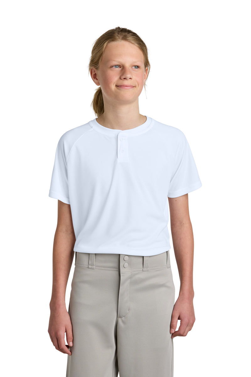 Sport-Tek Youth PosiCharge Competitor 2-Button Henley - White