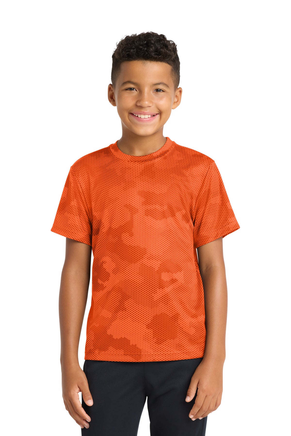 Sport-Tek Youth CamoHex Tee - Neon Orange