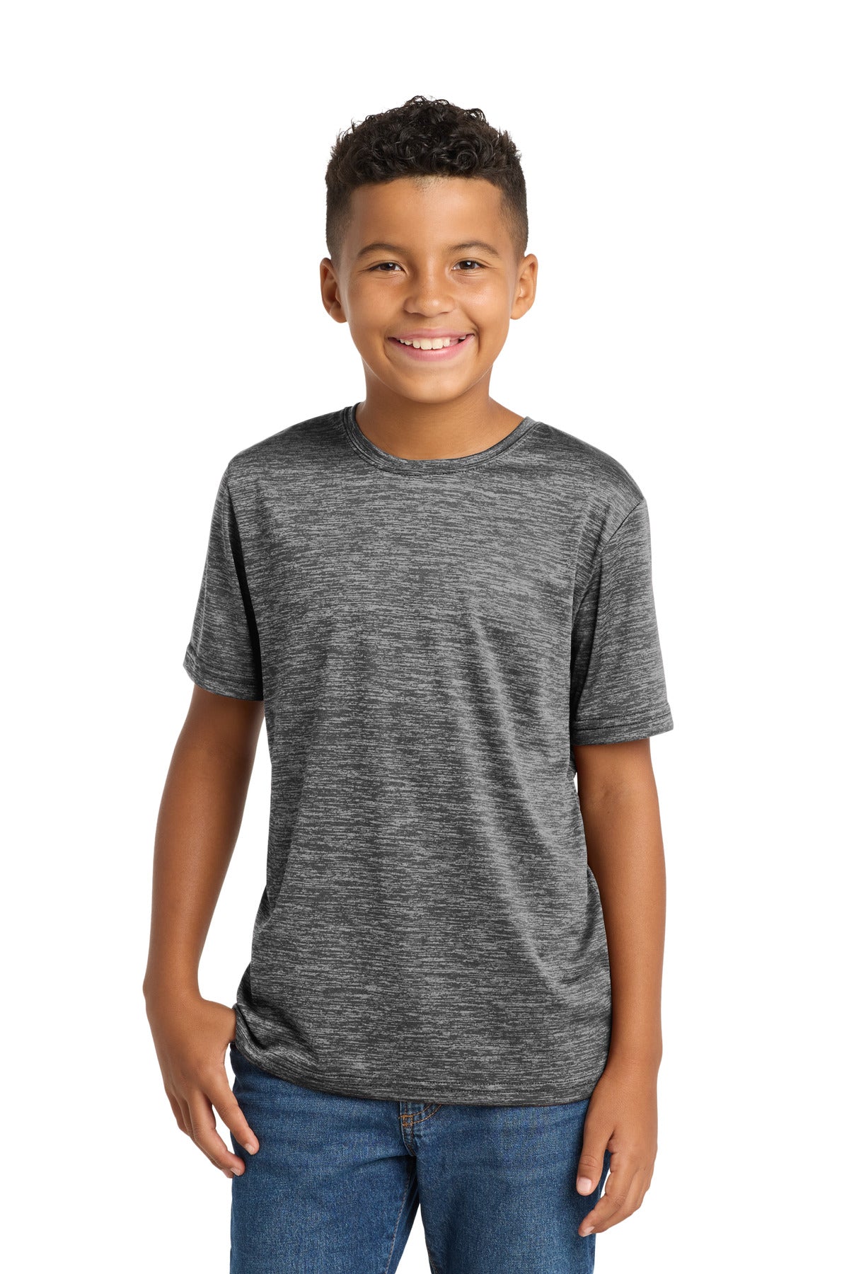Sport-Tek Youth PosiCharge Electric Heather Tee - Grey-Black Electric