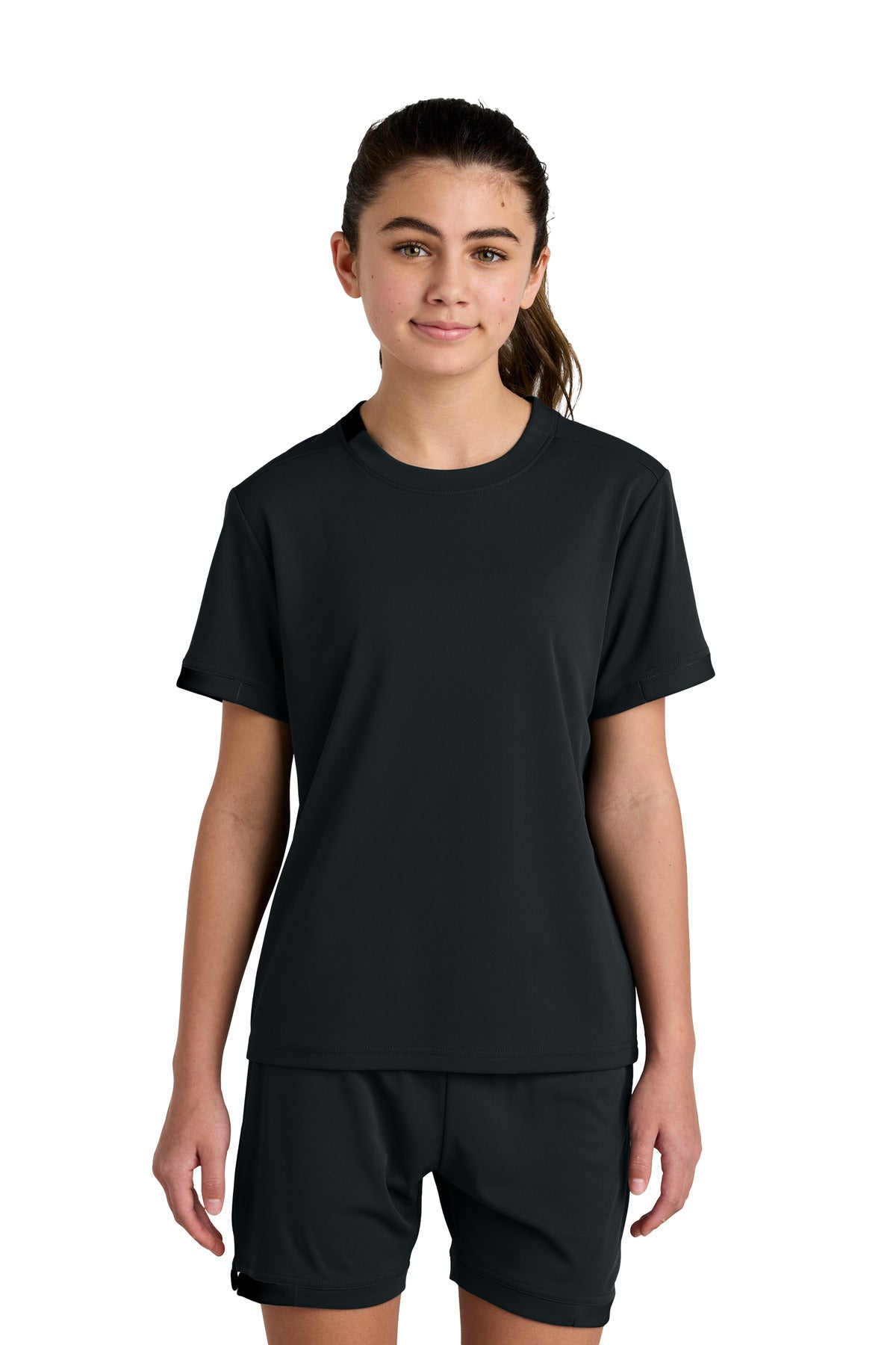 Sport-Tek Youth Club Short Sleeve Crew - Black/ Black