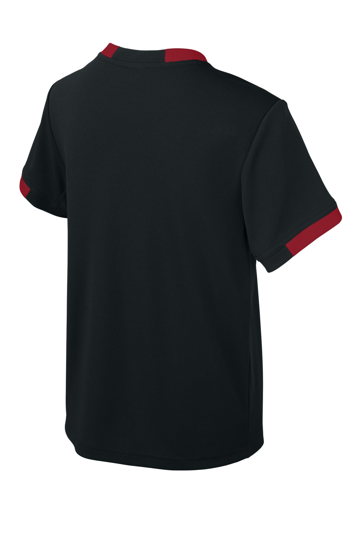 Sport-Tek Youth Club Short Sleeve Crew - Black/ Deep Red