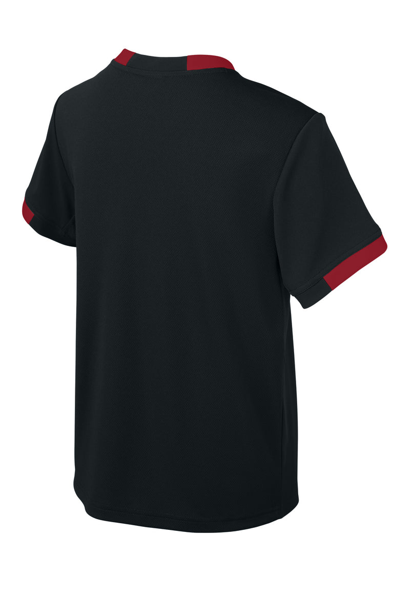Sport-Tek Youth Club Short Sleeve Crew - Black/ Deep Red