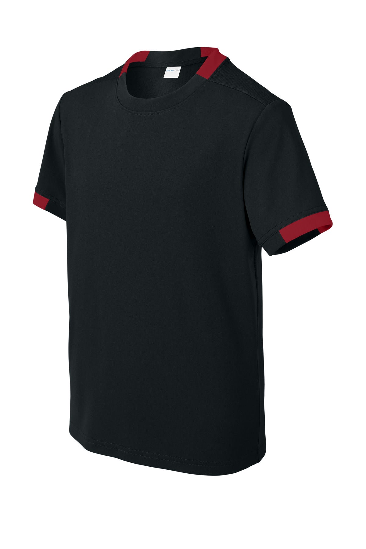 Sport-Tek Youth Club Short Sleeve Crew - Black/ Deep Red