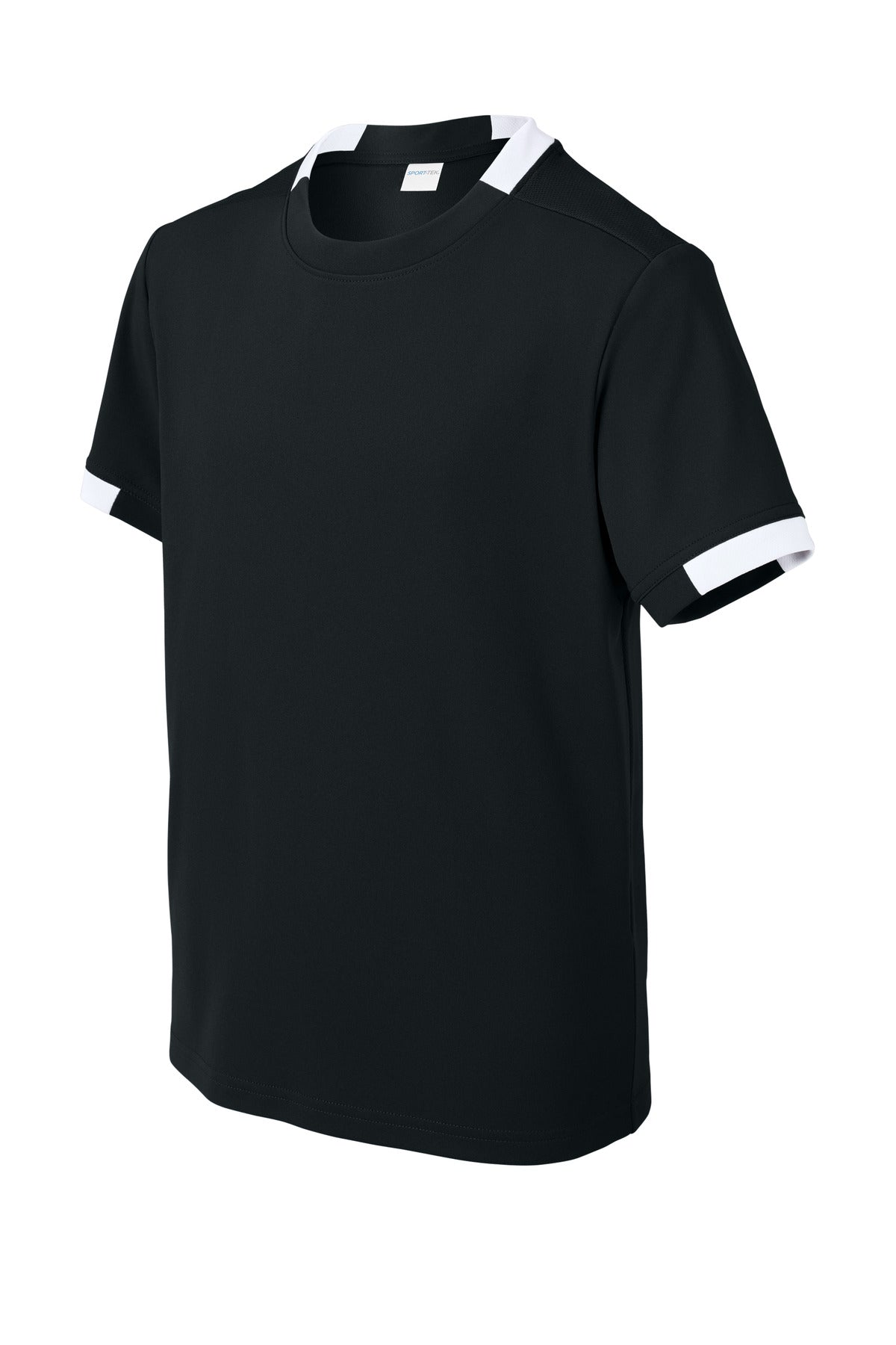 Sport-Tek Youth Club Short Sleeve Crew - Black/ White