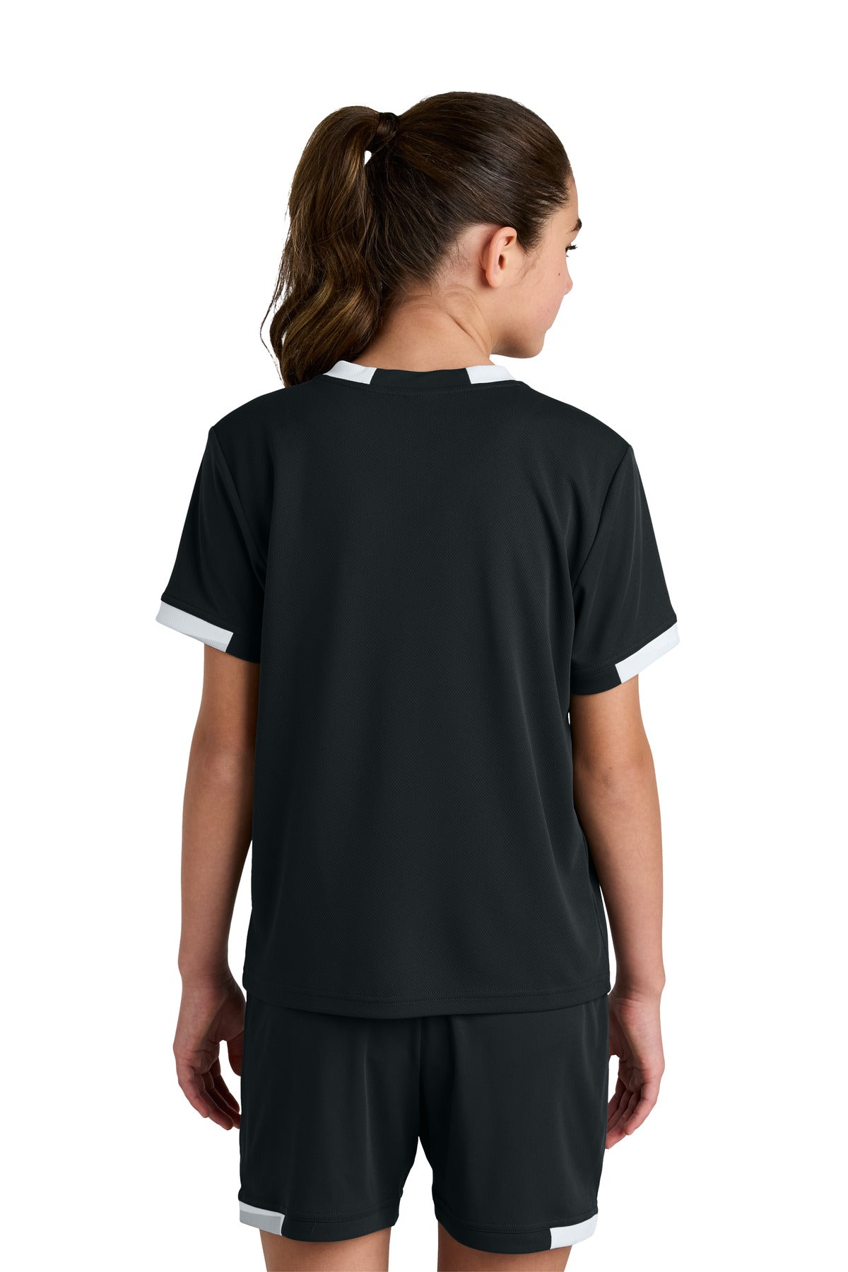Sport-Tek Youth Club Short Sleeve Crew - Black/ White