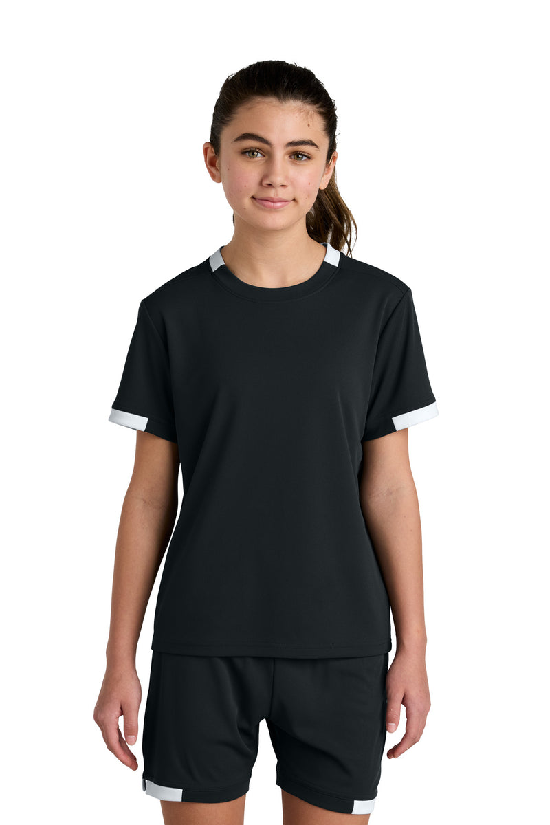 Sport-Tek Youth Club Short Sleeve Crew - Black/ White