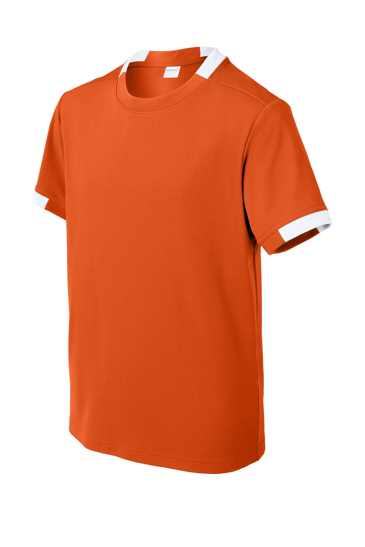 Sport-Tek Youth Club Short Sleeve Crew - Deep Orange/ White