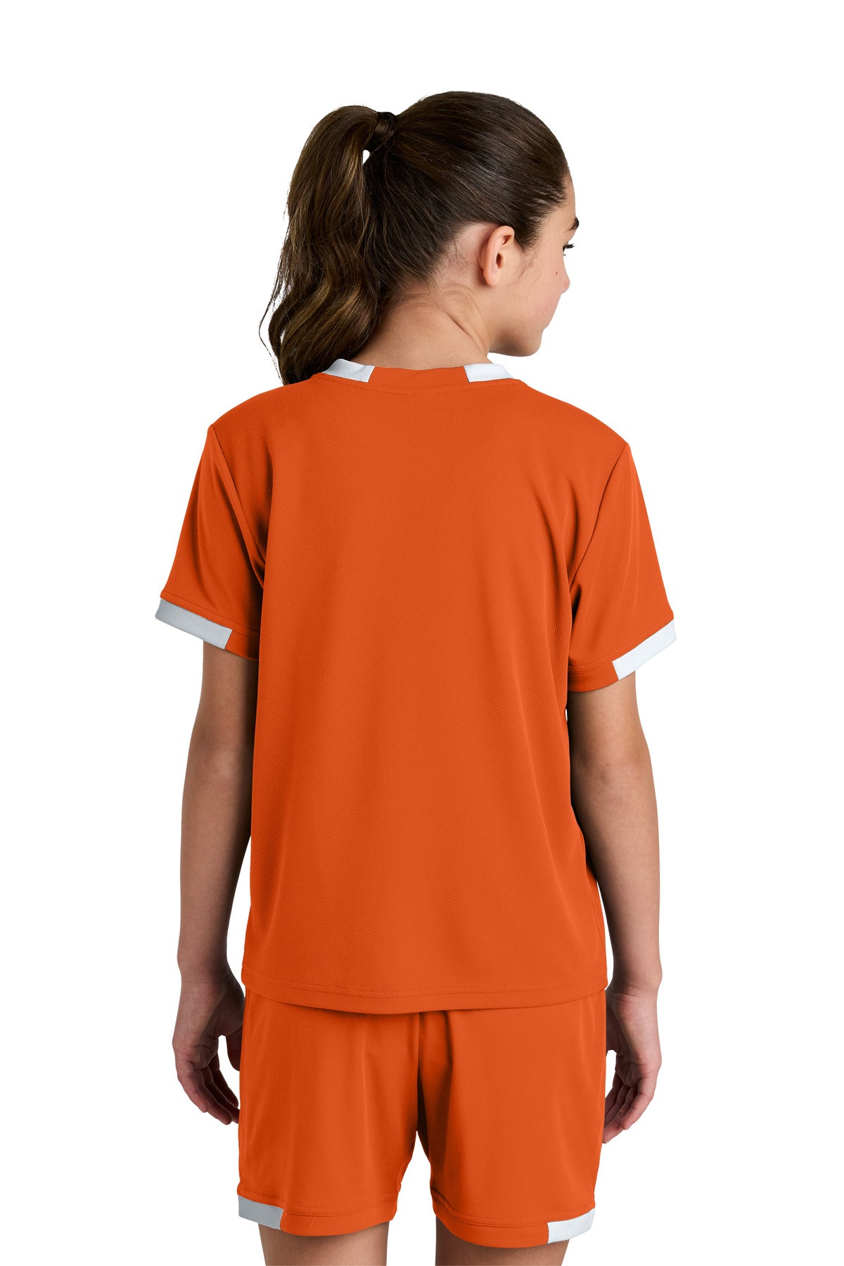 Sport-Tek Youth Club Short Sleeve Crew - Deep Orange/ White