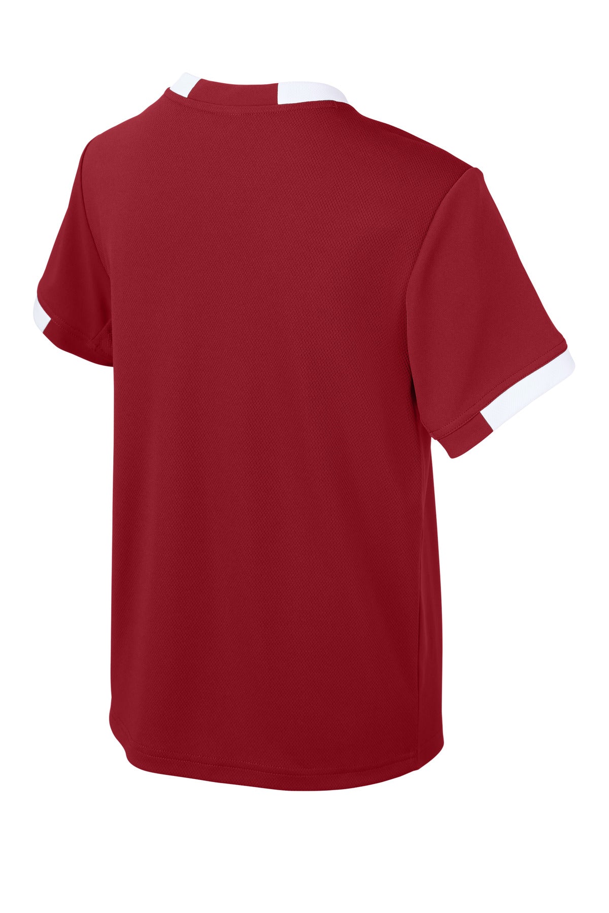 Sport-Tek Youth Club Short Sleeve Crew - Deep Red/ White