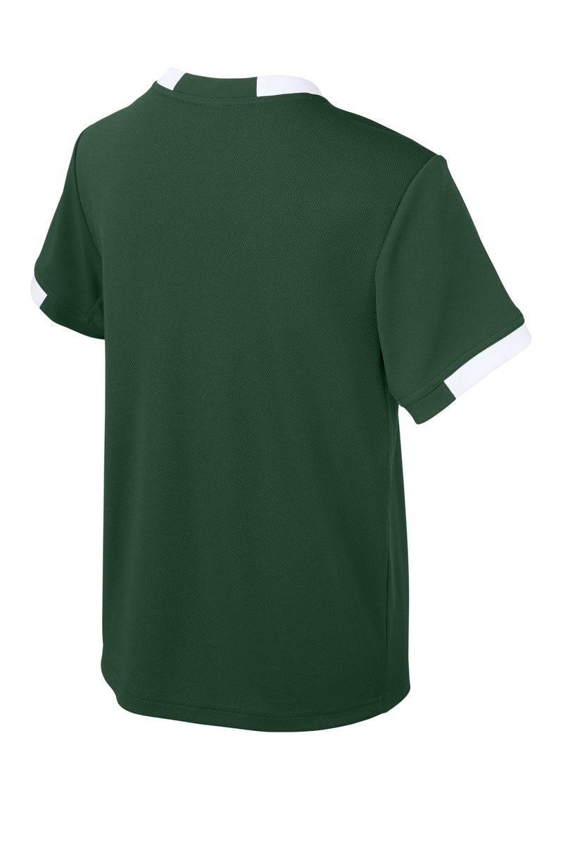 Sport-Tek Youth Club Short Sleeve Crew - Forest Green/ White