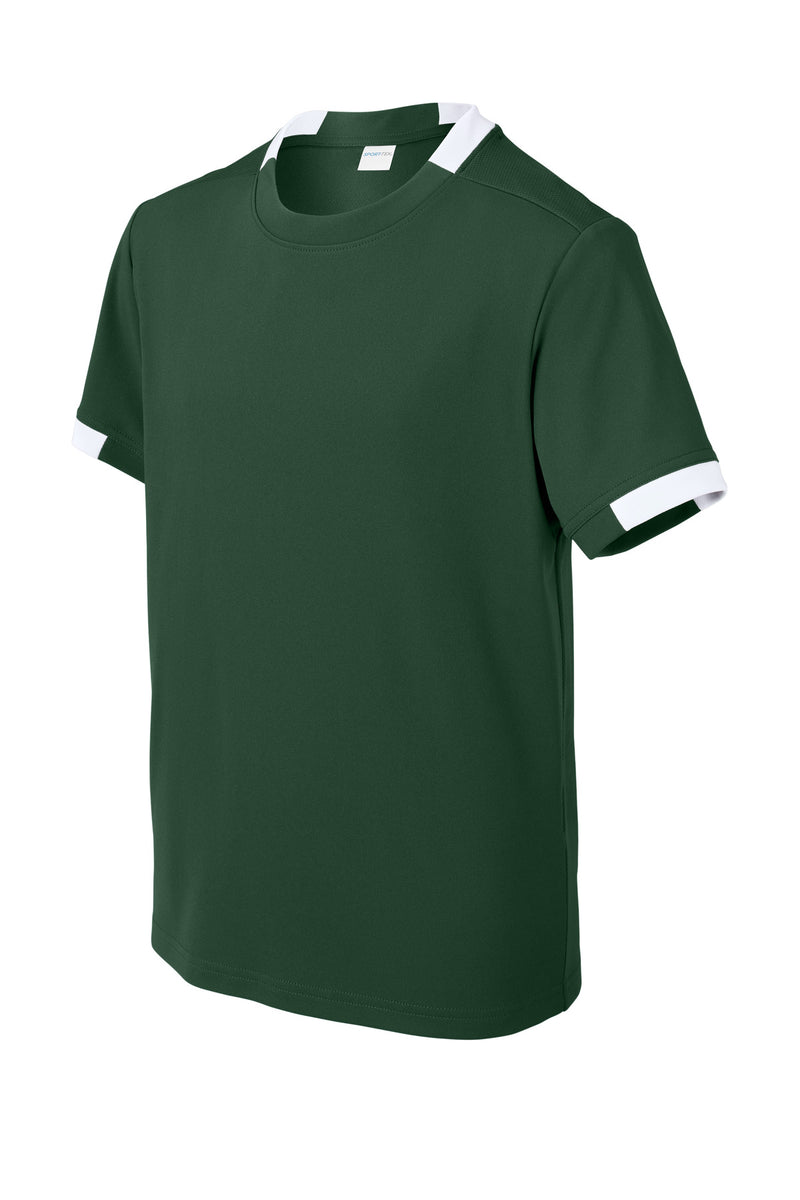 Sport-Tek Youth Club Short Sleeve Crew - Forest Green/ White
