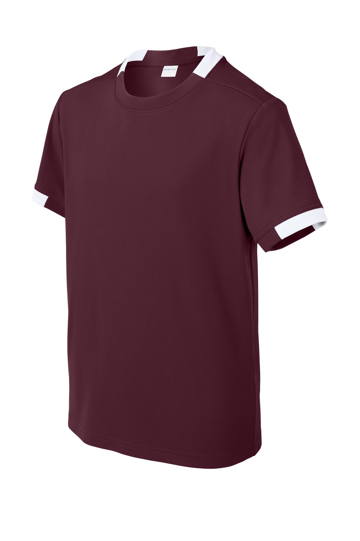Sport-Tek Youth Club Short Sleeve Crew - Maroon/ White