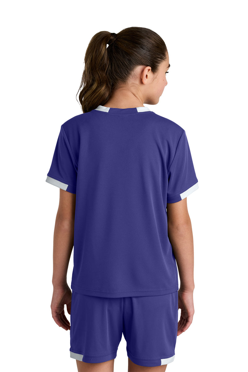 Sport-Tek Youth Club Short Sleeve Crew - Purple/ White