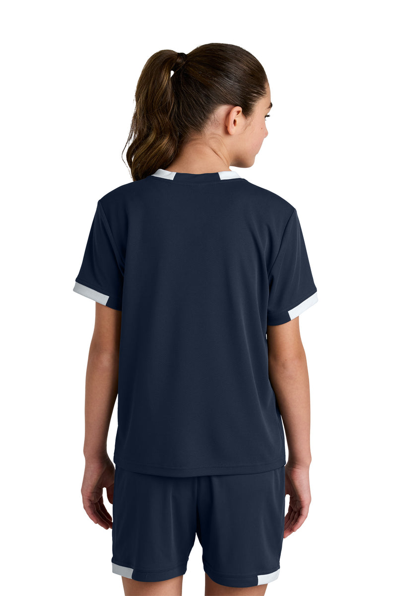 Sport-Tek Youth Club Short Sleeve Crew - True Navy/ White