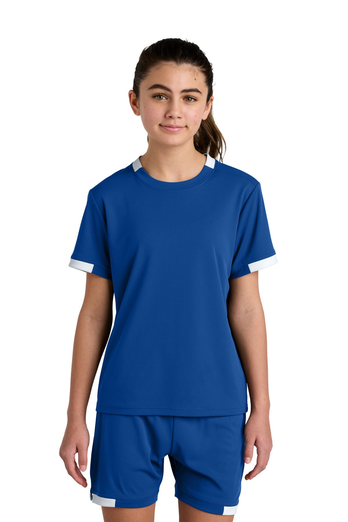 Sport-Tek Youth Club Short Sleeve Crew - True Royal/ White