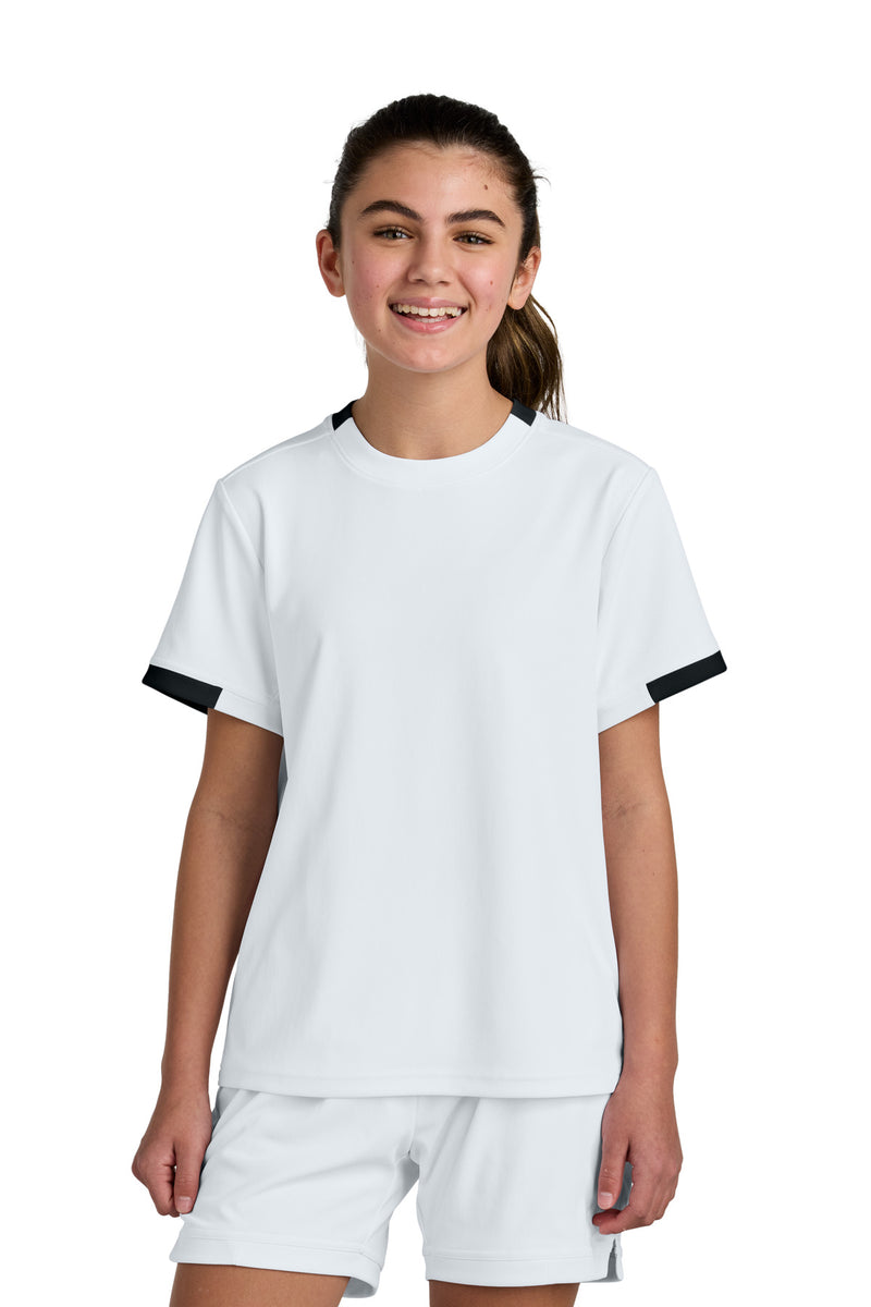 Sport-Tek Youth Club Short Sleeve Crew - White/ Black