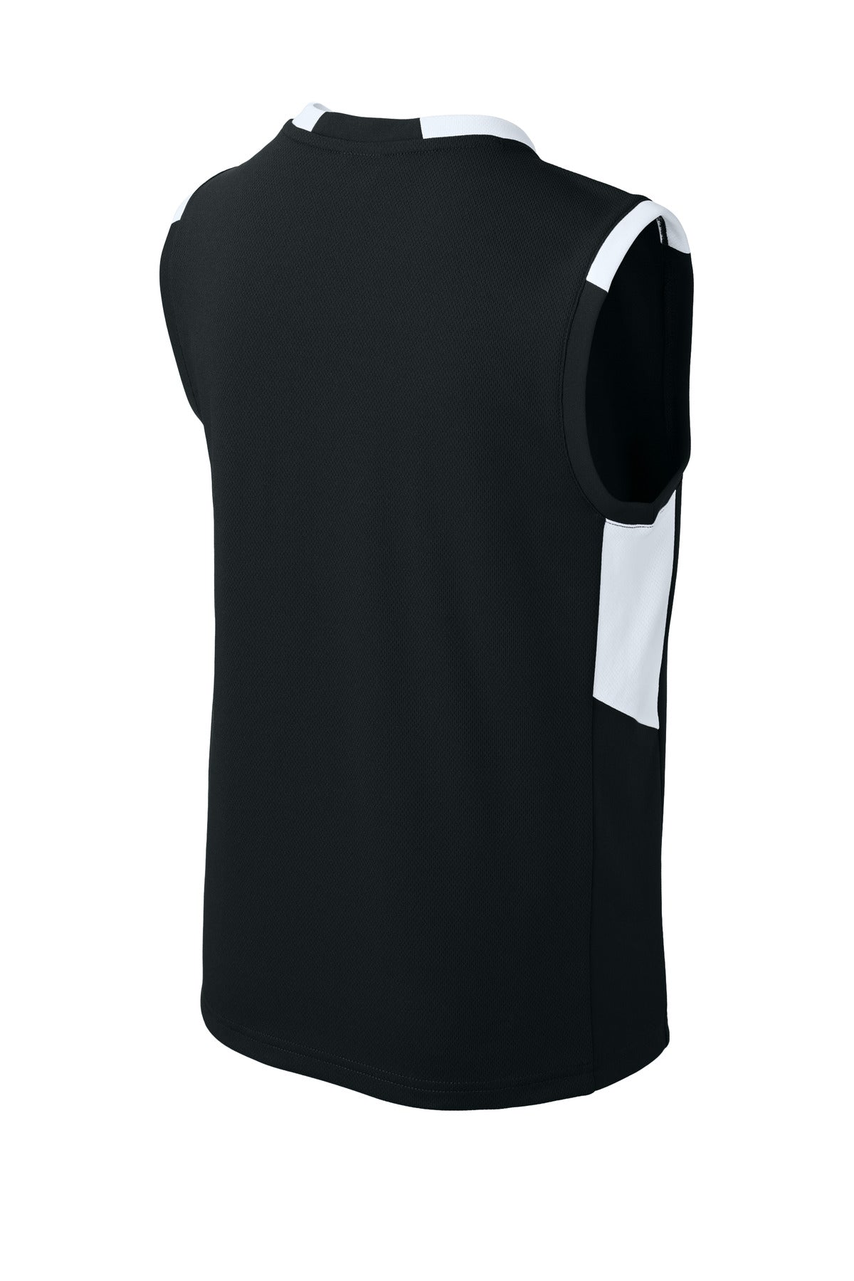 Sport-Tek Youth Club Sleeveless V-Neck - Black/ White