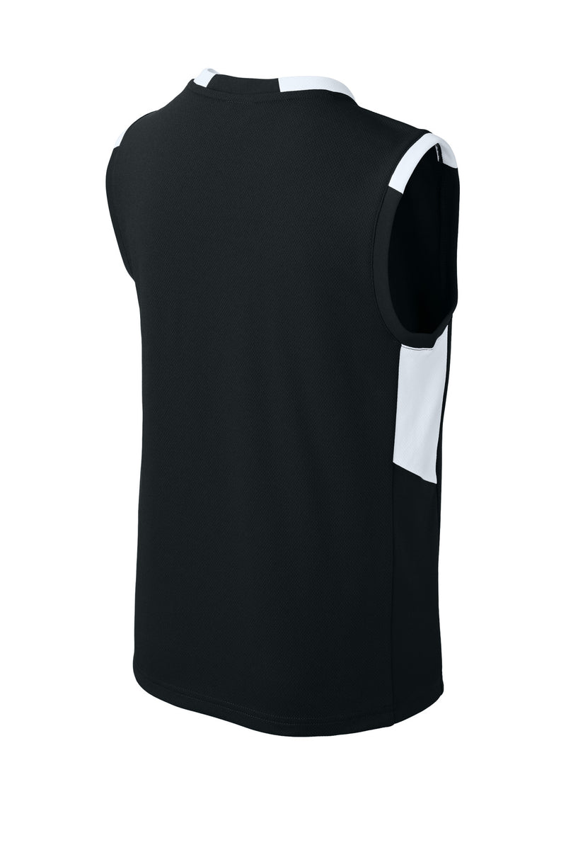 Sport-Tek Youth Club Sleeveless V-Neck - Black/ White