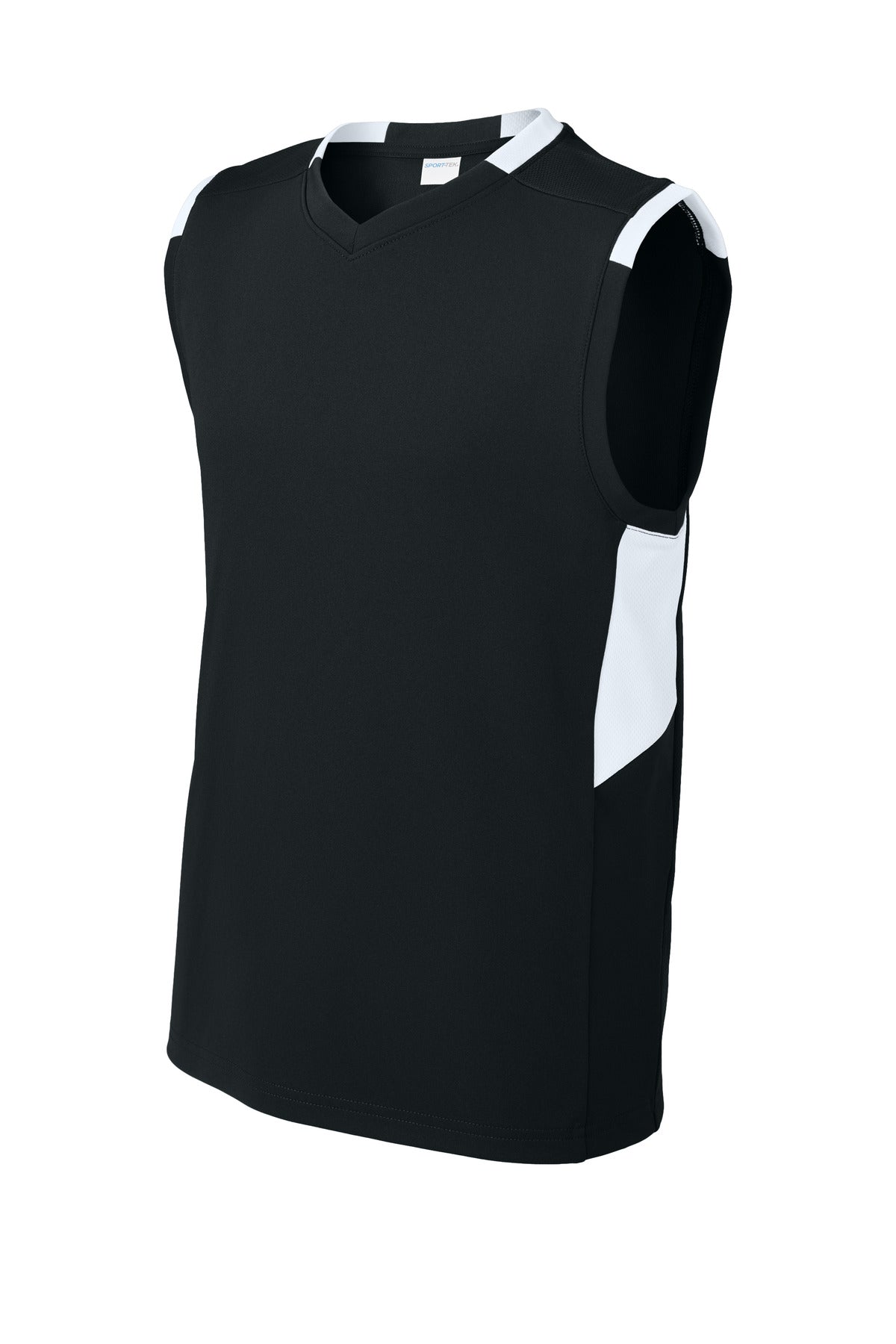 Sport-Tek Youth Club Sleeveless V-Neck - Black/ White