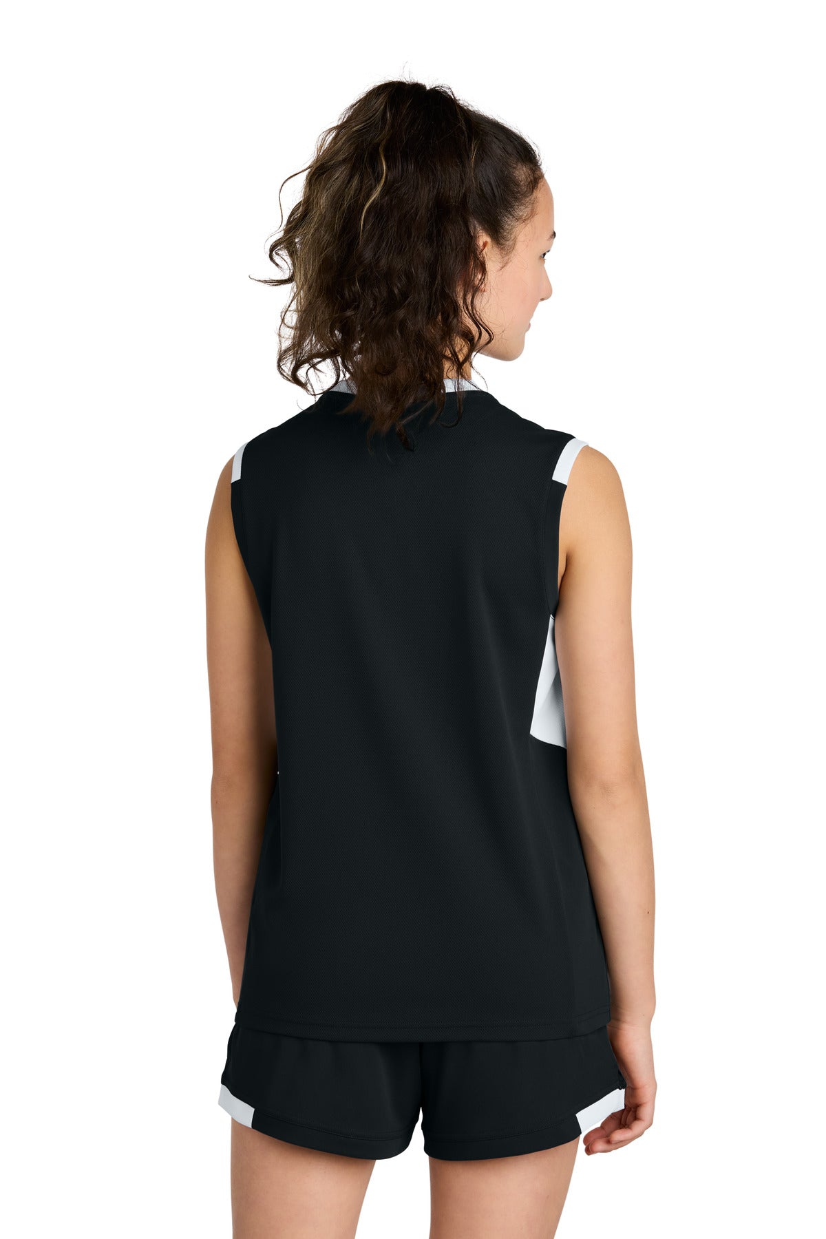 Sport-Tek Youth Club Sleeveless V-Neck - Black/ White