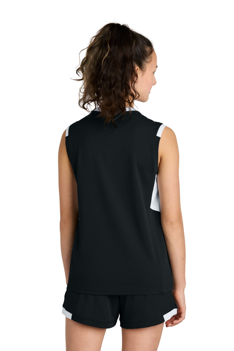 Sport-Tek Youth Club Sleeveless V-Neck - Black/ White