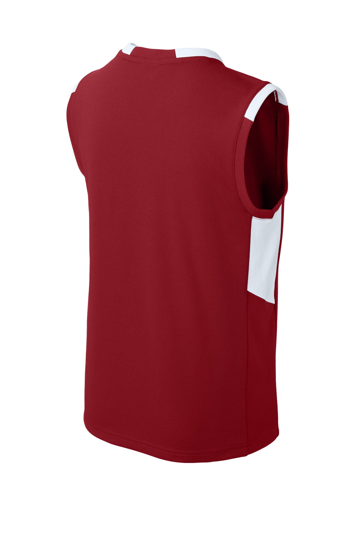 Sport-Tek Youth Club Sleeveless V-Neck - Deep Red/ White