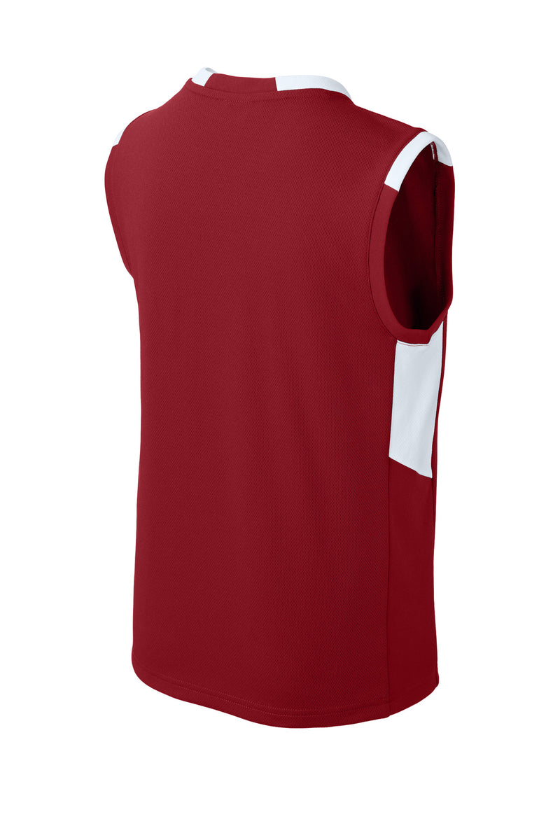 Sport-Tek Youth Club Sleeveless V-Neck - Deep Red/ White