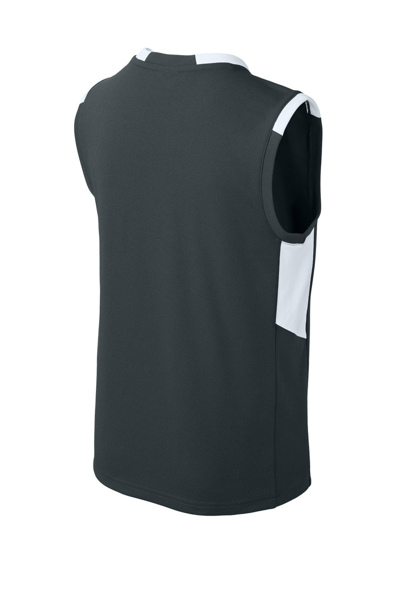 Sport-Tek Youth Club Sleeveless V-Neck - Iron Grey/ White