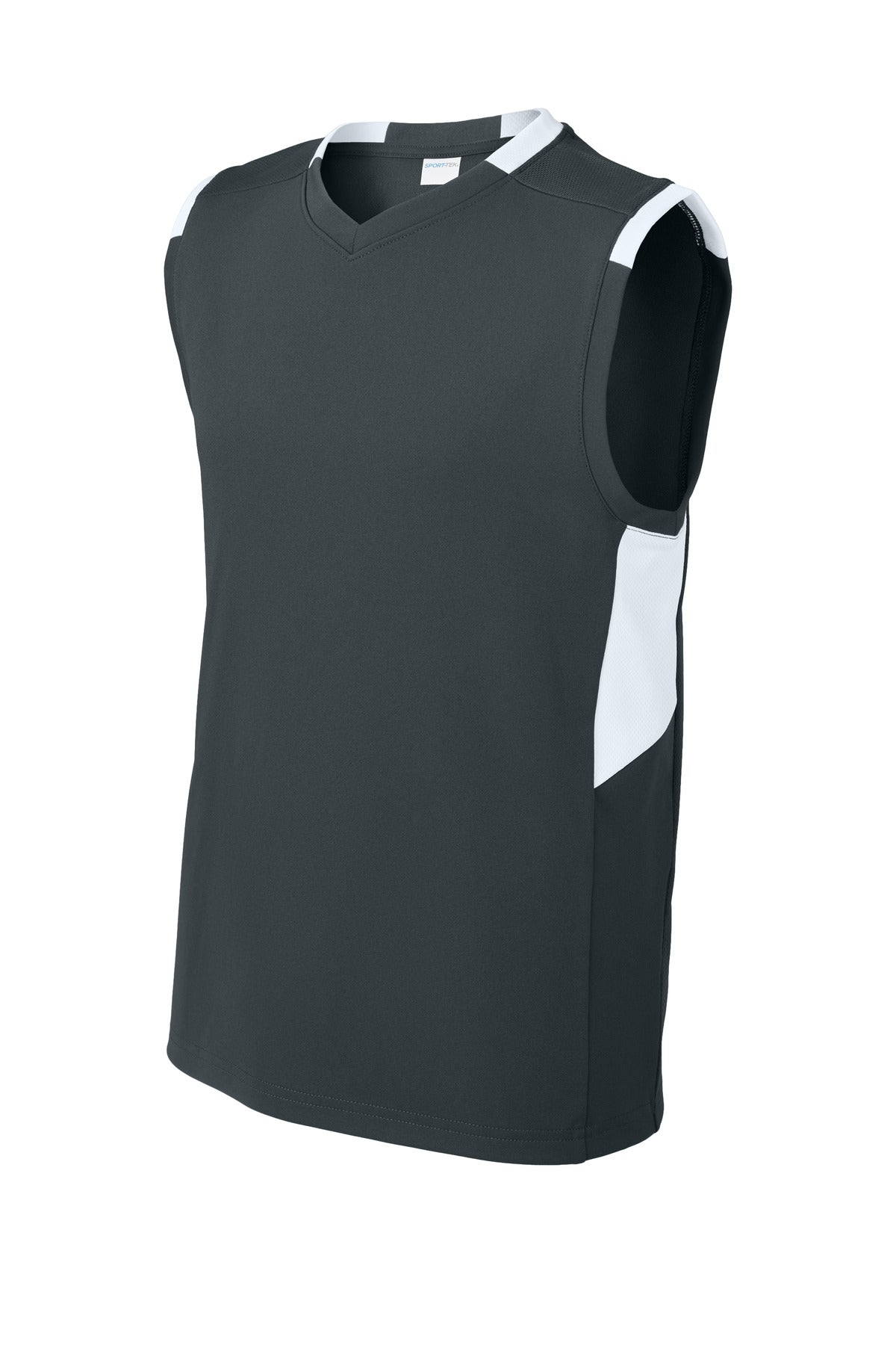 Sport-Tek Youth Club Sleeveless V-Neck - Iron Grey/ White