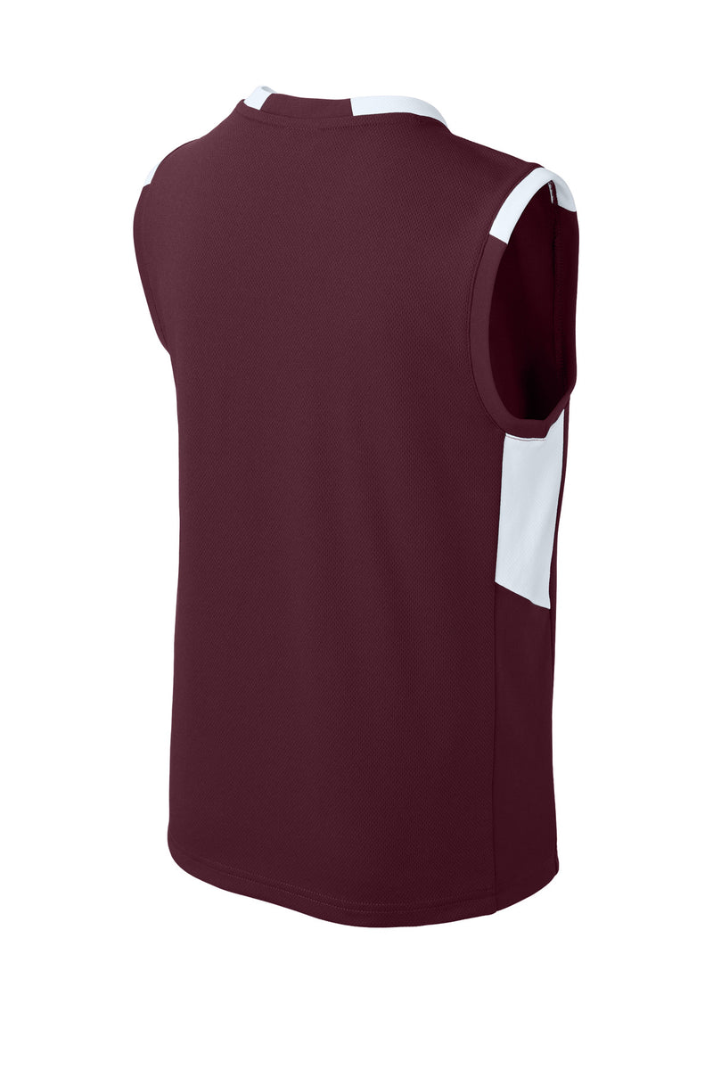 Sport-Tek Youth Club Sleeveless V-Neck - Maroon/ White