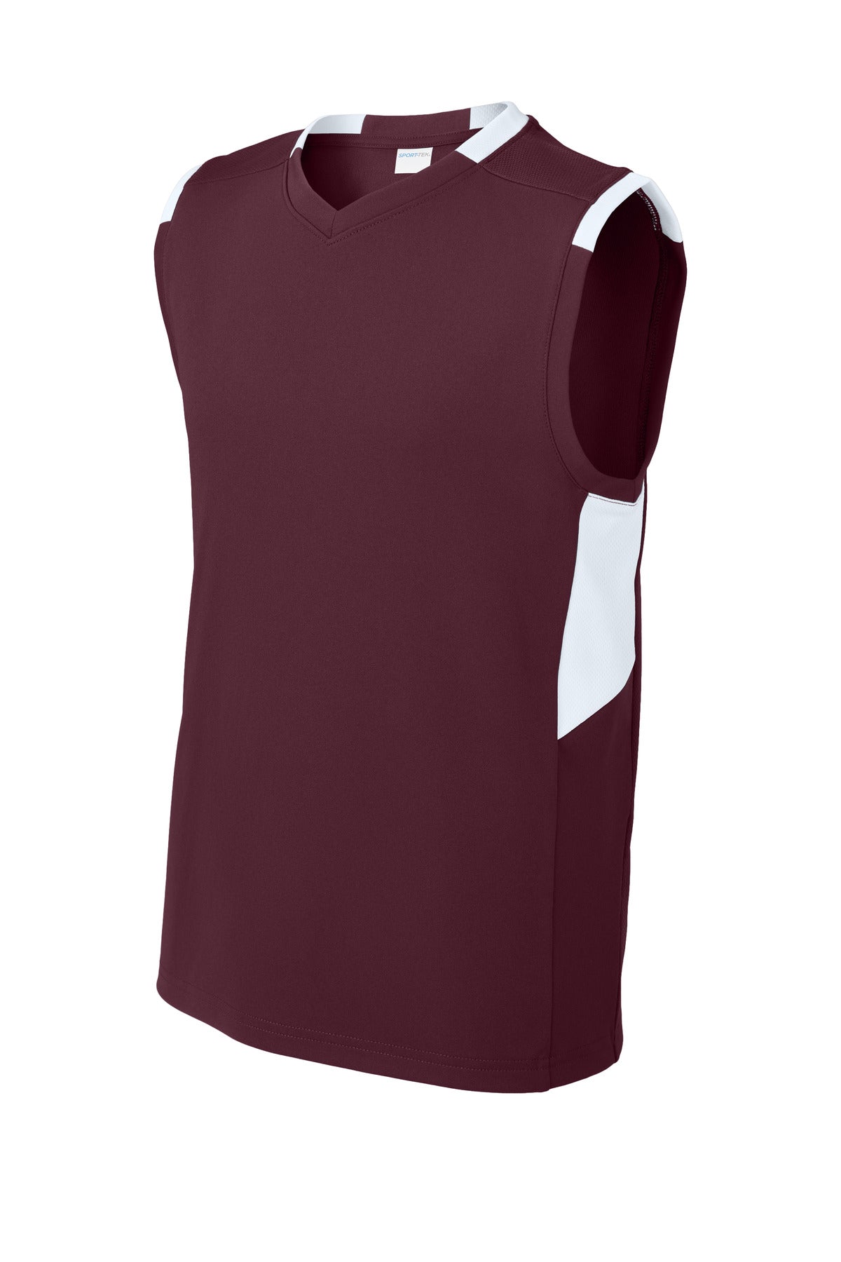 Sport-Tek Youth Club Sleeveless V-Neck - Maroon/ White
