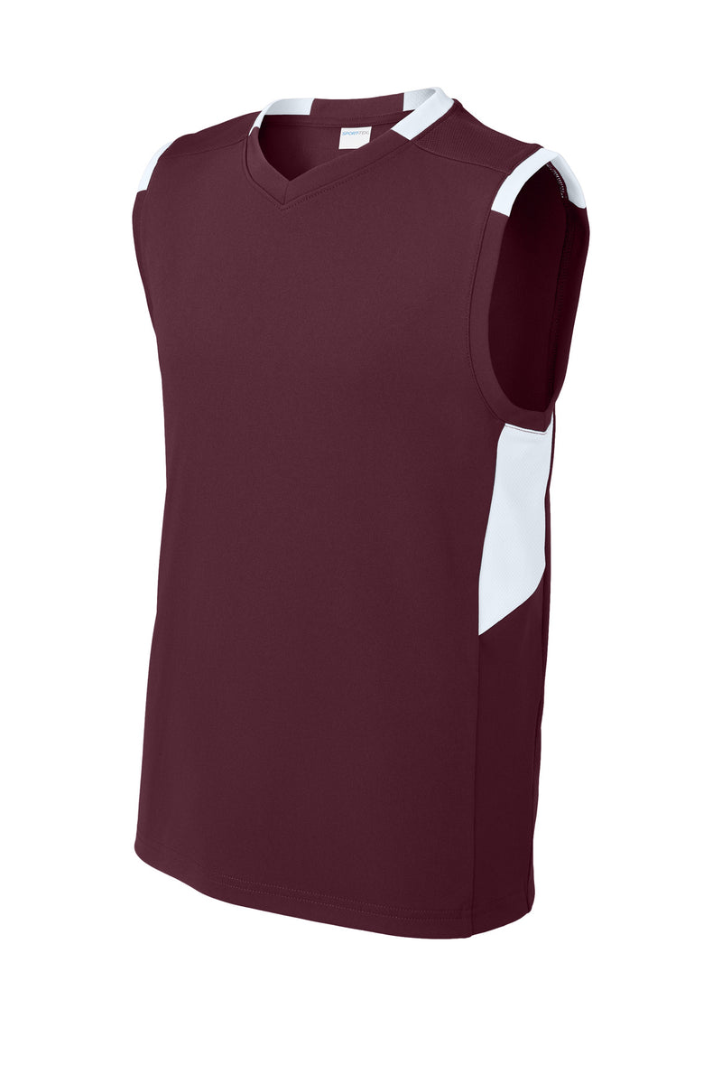 Sport-Tek Youth Club Sleeveless V-Neck - Maroon/ White
