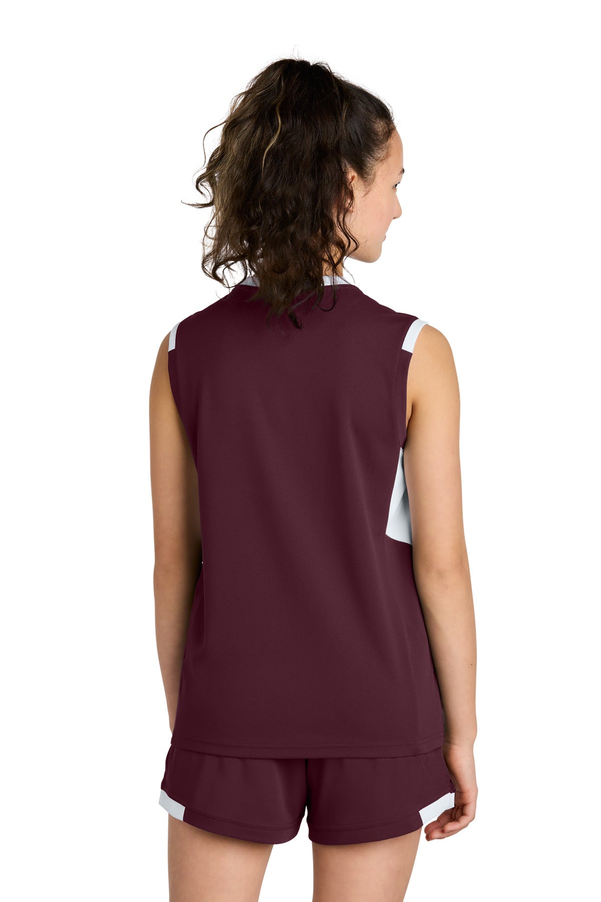 Sport-Tek Youth Club Sleeveless V-Neck - Maroon/ White