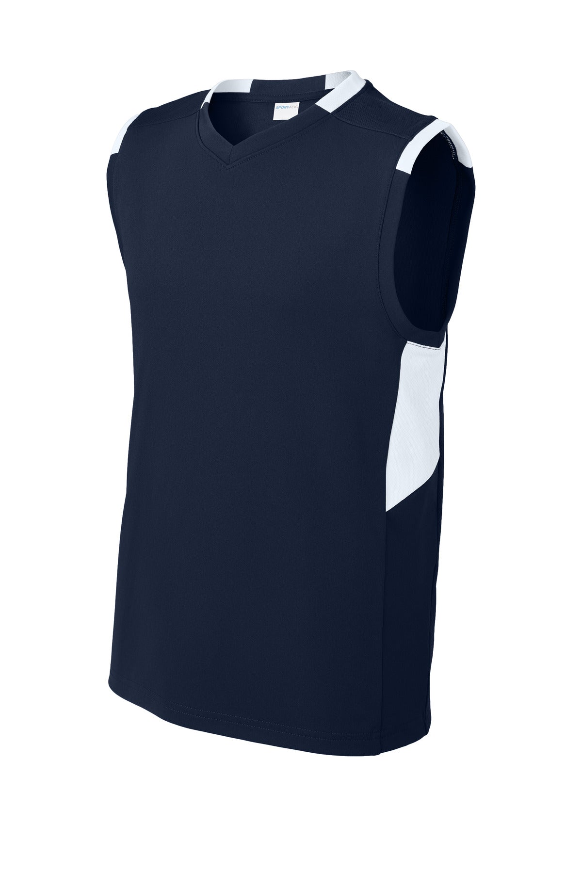 Sport-Tek Youth Club Sleeveless V-Neck - True Navy/ White